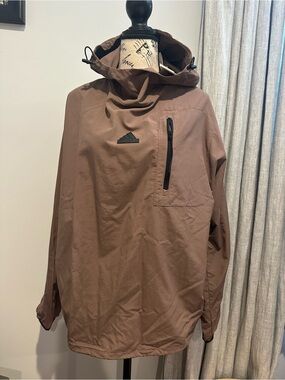 adidas Men's Brown Hooded Windbreaker with Zip Chest Pocket